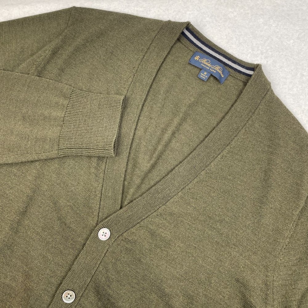 Mens Brooks Brothers Olive Green Italian Merino Wool Cardigan Sweater Medium
